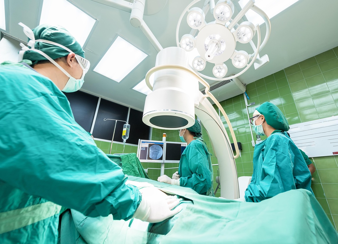 Emergency surgical team working in an operating room